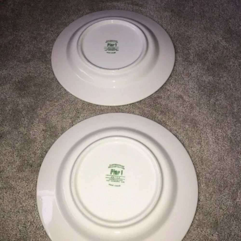Pier 1 Imports Eliza Earthware Dinner Plate Set‎ (2) blue white